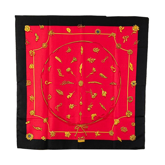 Hermès Carré 90 Clips Scarf, Red, Black, Multicolor, Silk, Women's, HERMES - Picture 1 of 5